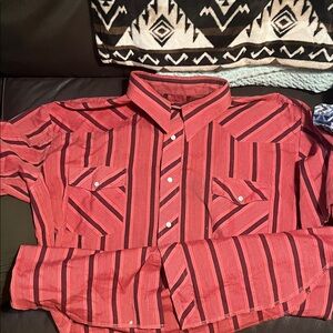 Wrangler Red and Black Striped Casual Button Down Shirt